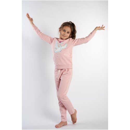 Детский Комплект для девочки Diva Kids: лонгслив и брюки, 3-9 лет, 98-128 см, с принтом, розовый/ Брюки для девочки/ лонгслив для девочки