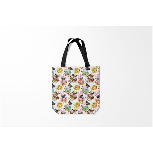 фото Сумка-шоппер / 40х40 см / собаки / мопс мопсы с пончиками burnettie