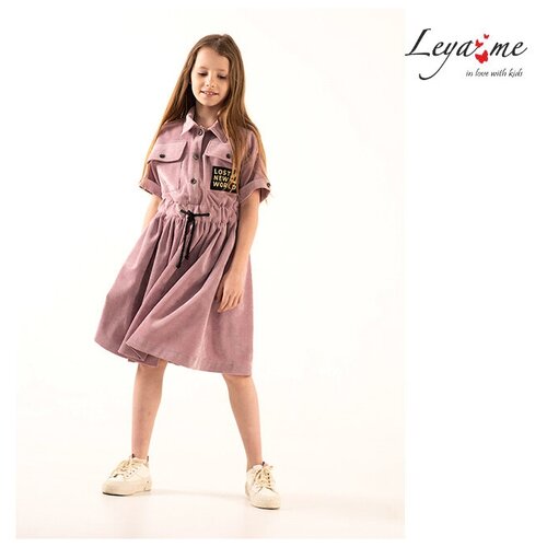 Leya.me Пудрово-розовое вельветовое детское платье-рубашка для девочки 92