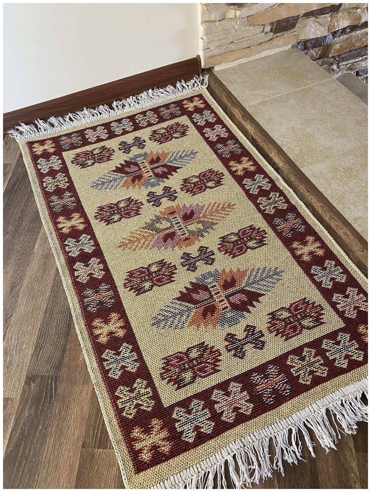 Коврик Kilim Usak из хлопка 50х80 вишневый-кремовый