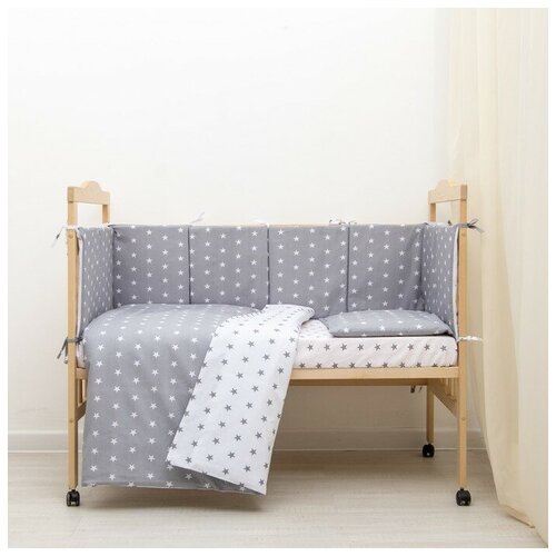 фото Борт в кроватку ноченька, чехлы съёмные, цвет серый, бязь сонная сказка 3837512 .