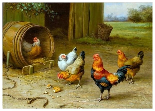 Репродукция на холсте Курицы (Chickens) №6 Хант Эдгар 42см. x 30см.