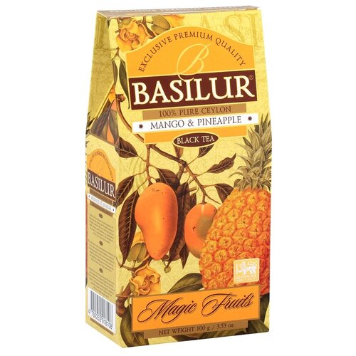 Чай черный Basilur Magic Fruits Mango&Pineapple, василек, ананас, манго, маракуйя, апельсин, мультифрукт, 100 г