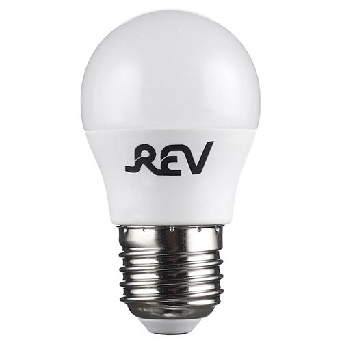 фото Лампа светодиодная rev 5 вт e27 шар g45 2700к теплый белый свет 180-240 в матовая