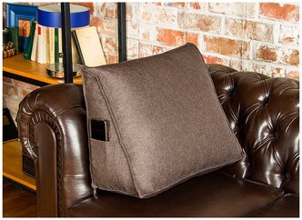 Клиновидная анатомическая треугольная подушка PillowPlace под спину для чтения на спинку кровати дивана Рогожка клин Шоколад 50х20х40 см