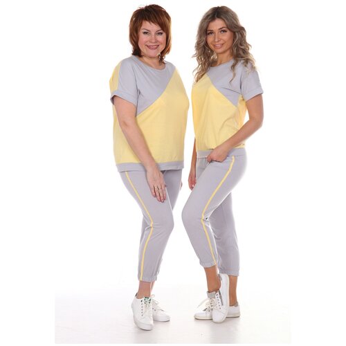 Костюм Каприз, футболка, свободный силуэт, трикотажный, размер 46, белый, желтый