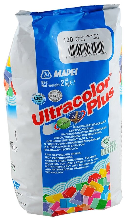 Цементно-полимерная затирка Mapei Ultracolor Plus №120 (Черный) - фотография № 1
