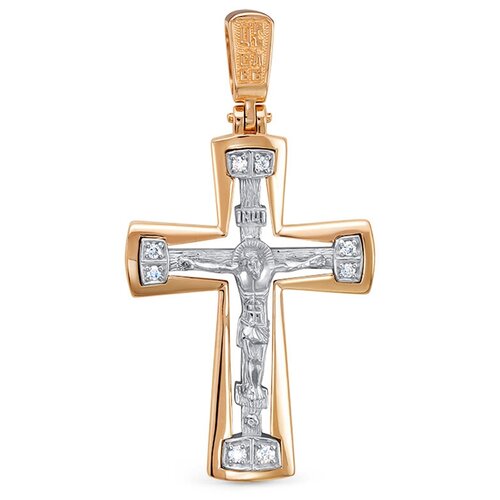 Крестик Vesna jewelry, комбинированное золото, 585 проба, родирование, бриллиант крест из золота 6 013