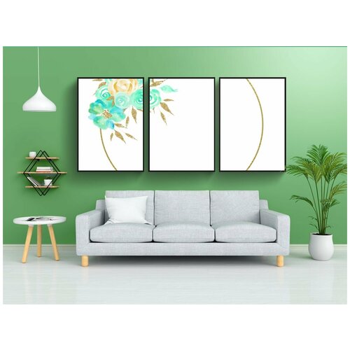 фото Набор модулных постеров для интерьера "акварельные цветы, рамка, акварель цветы" 60x90 см. в тубусе, без рамки lotsprints