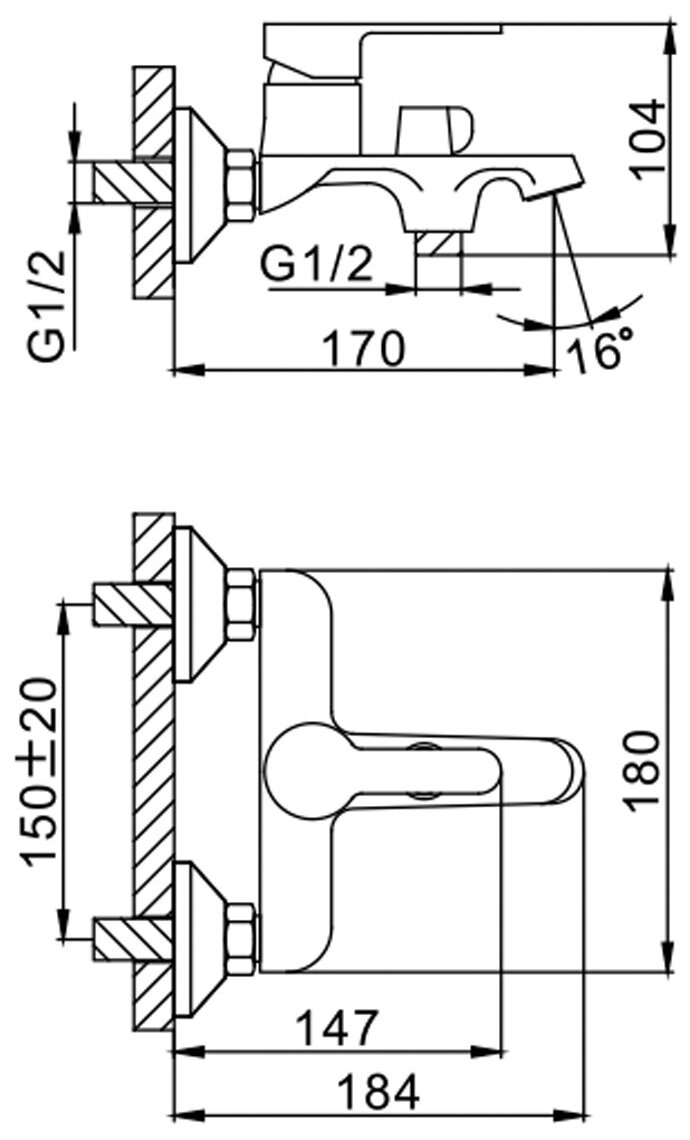 Смеситель для ванны 35к F3242 FRAP черный+хром - фотография № 3