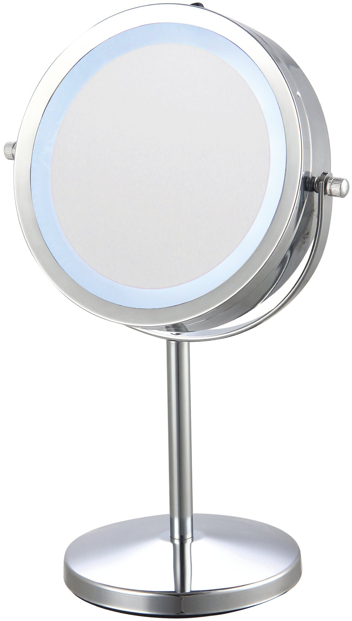 Зеркало косметическое UniStor AURA настольное двухстороннее ∅17см, с LED подсветкой, увеличение 500% с одной стороны.