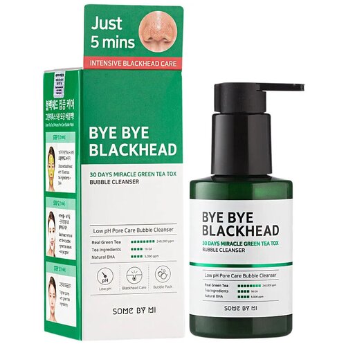 Пенка-маска от черных точек BYE BYE BLACKHEAD 30 DAYS MIRACLE GREEN TEA TOX BUBBLE CLEANSER Some By Mi 120g