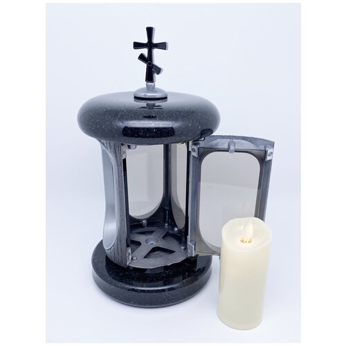 Лампада ритуальная. 30 см. Серый цвет. Гранит Габбро.