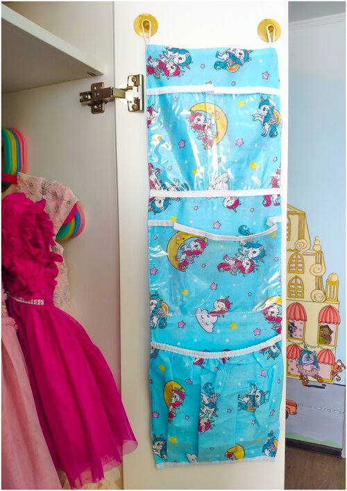 Органайзер Lili Dreams в шкафчик для детского сада на петельках мини, Единорожки в голубом