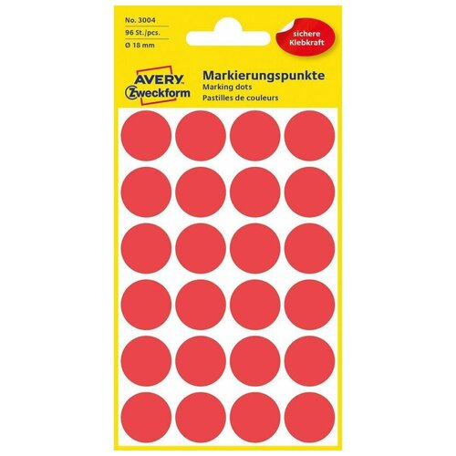 Этикетки-точки Avery Zweckform 18 мм 96 штук красные 560₽