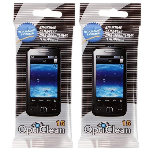Салфетки влажные OptiClean для мобильных телефонов, 15 шт х 2 упаковки