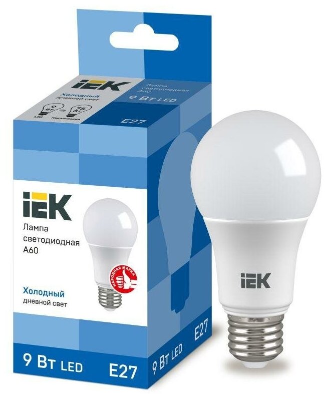 Лампа светодиодная ECO A60 9Вт грушевидная 230В 6500К E27 | код LLE-A60-9-230-65-E27 | IEK (30шт.в упак.)