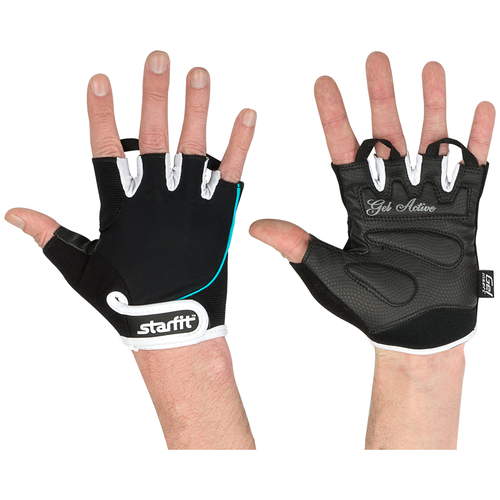 фото Перчатки для фитнеса su-111, черныебелыеголубые m brand