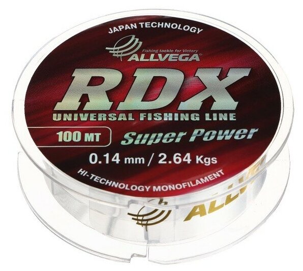 Леска Allvega RDX universal диаметр 0.14 мм, тест 2.64 кг, 100 м, прозрачная