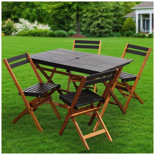 фото Мебель садовая green days, уютные вечера, черная, стол, 150х90х74 см, 4 стула