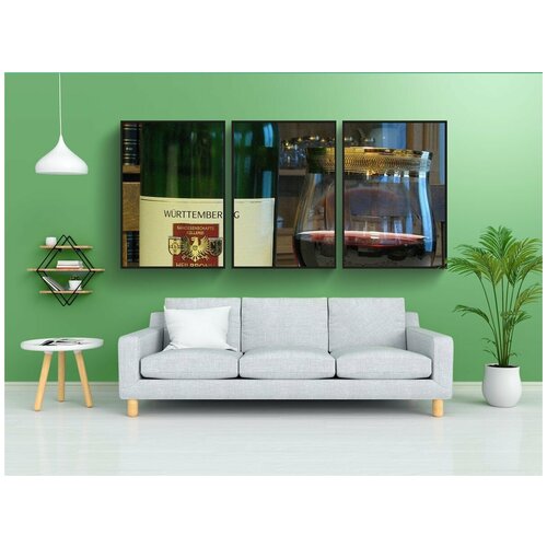 фото Модульный постер "вино, красное вино, бутылка" 180x90 см. из 3х частей в тубусе, без рамки lotsprints