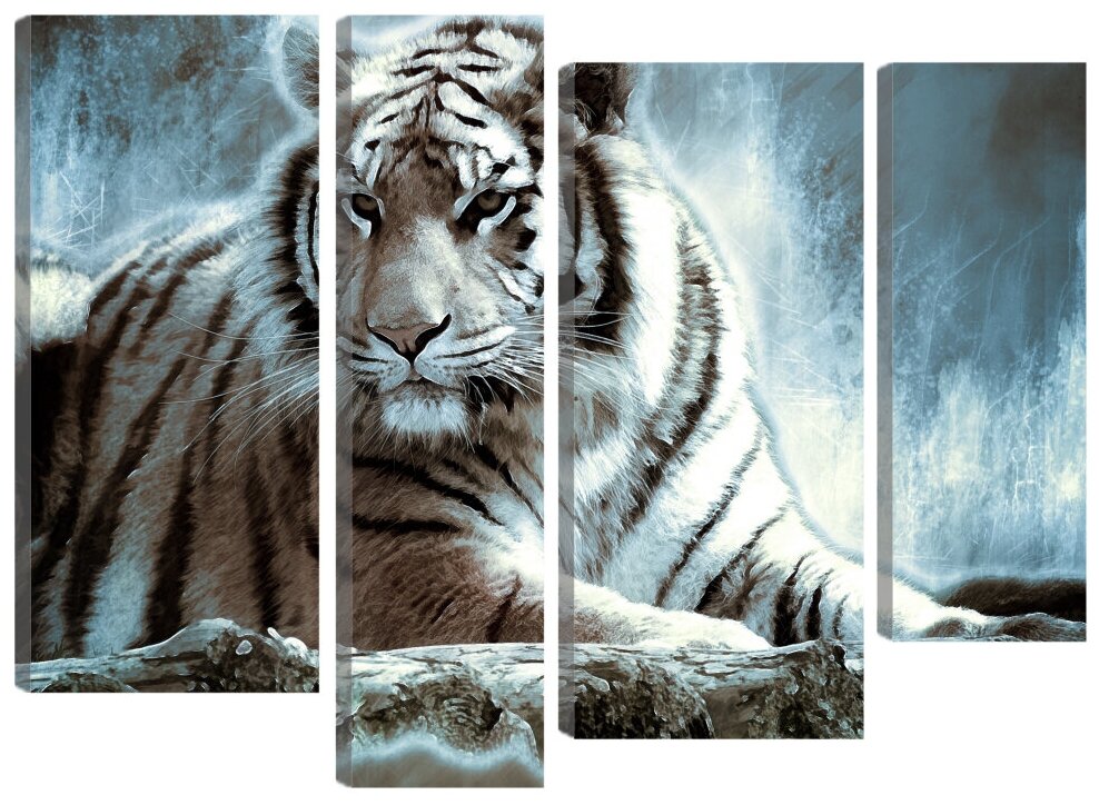 Модульная картина "Тигр". В спальню, гостиную, зал. PR-1057 (96x70см). Натуральный холст