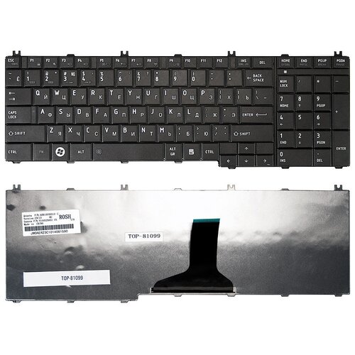 Клавиатура для ноутбука Toshiba Satellite C650 C655 C655D C660 L650 L655 L670 L675 Series Плоский Enter Черная без рамки PN NSK-TN0GQ 690₽
