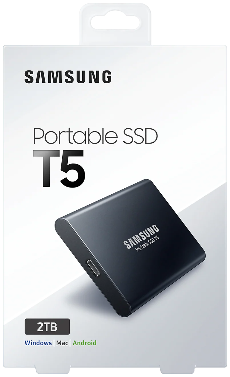 2 ТБ Внешний портативный твердотельный SSD накопитель Samsung T5 (MU-PA2T0B/WW) USB 3.1, черный