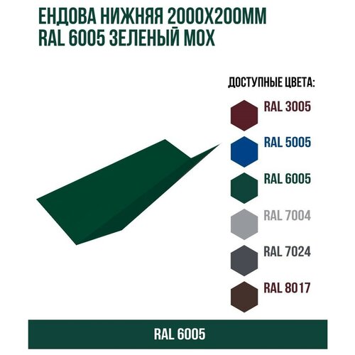 Ендова нижняя 2000х200мм RAL 6005 Зеленый мох