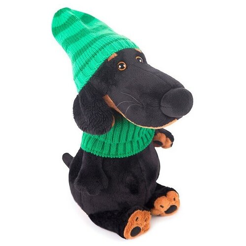 фото Мягкая игрушка basik&ko пес ваксон в зеленой шапке и шарфе, 29 см (vaks29-009) basik&co