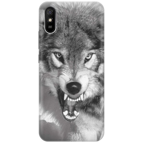 фото Ультратонкий силиконовый чехол-накладка для xiaomi redmi 9a с принтом "волчий оскал" gosso