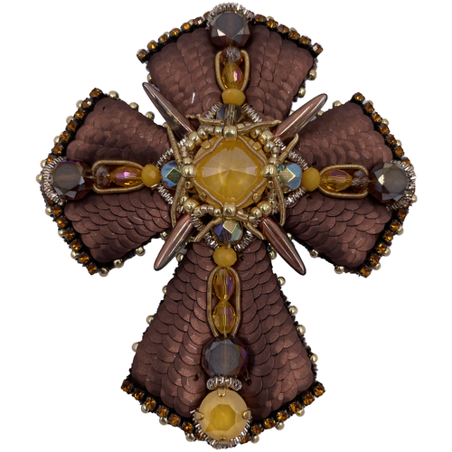 фото Брошь королевство птички & бабочки, текстиль, бижутерный сплав, swarovski zirconia, коричневый
