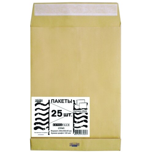 Пакет в упаковке Крафт С4 стрип Extrapack 229х324 100г 25шт/уп/6544, 1 уп. конверт пакет extrapack крафт с4 стрип 229х324 мм 100 г 25 штук в упаковке