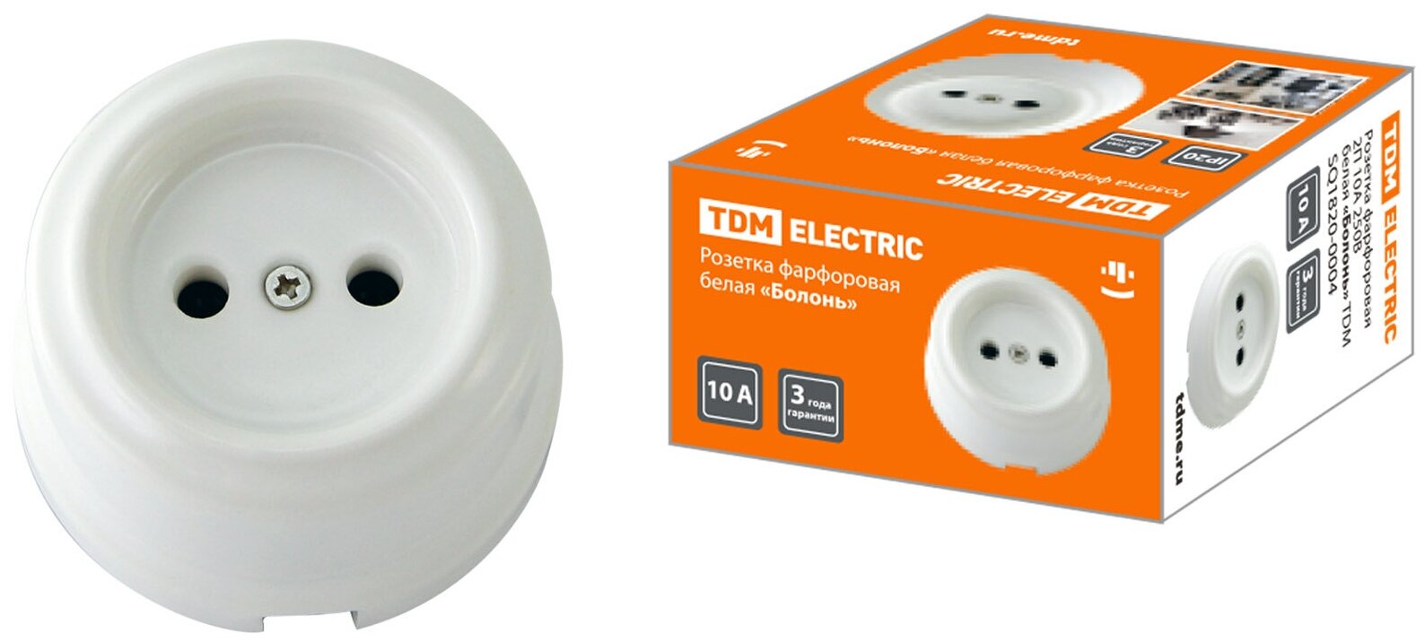 фото TDM Розетка фарфоровая 2П 10А 250В белая «Болонь» TDM SQ1820-0004