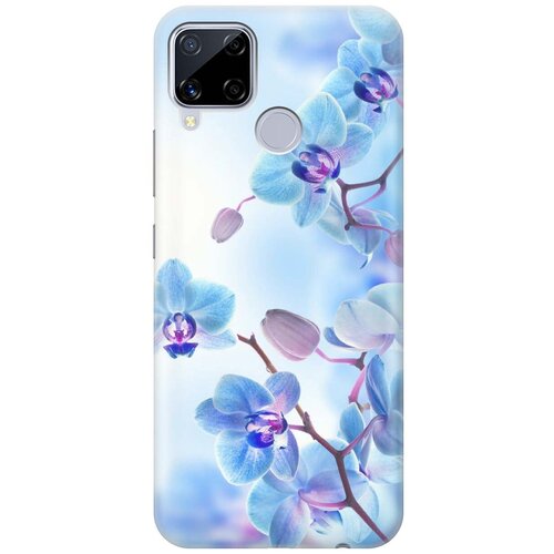 фото Ультратонкий силиконовый чехол-накладка для realme c15 с принтом "голубые орхидеи" gosso