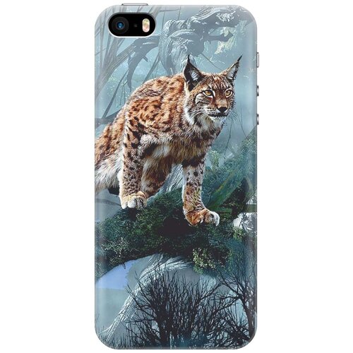 фото Re:paчехол - накладка artcolor для apple iphone se / 5s / 5 с принтом "дикая рысь"