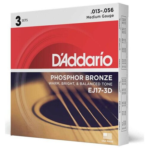 D'ADDARIO EJ17-3D 3 компл. струн для ак. гитары