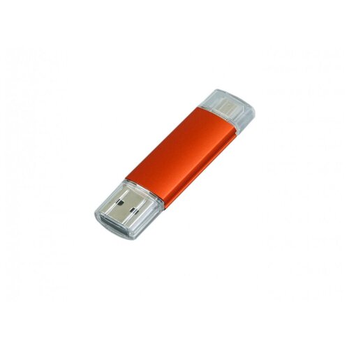 Металлическая флешка OTG для нанесения логотипа (64 Гб / GB USB 2.0/microUSB Оранжевый/Orange OTG 001 для андроида доступна оптом и в розницу)