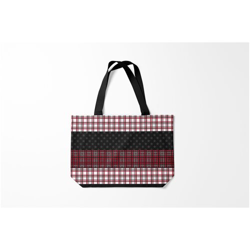 фото Сумка-шоппер / 46х35 см / популярные иллюстрации / полосы комбинированный красно серый burnettie