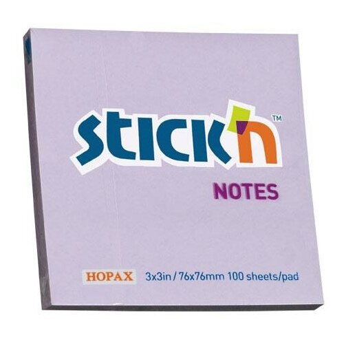 Блок самоклеящийся Stick`n, цвет: пастель сиреневый, 76x76 мм, 100 листов, арт. 21403