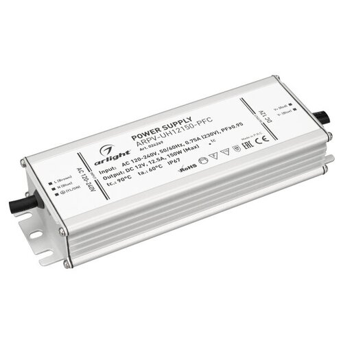 Блок питания ARPV-UH12150-PFC (12V, 12.5A, 150W) (Arlight, IP67 Металл, 7 лет)