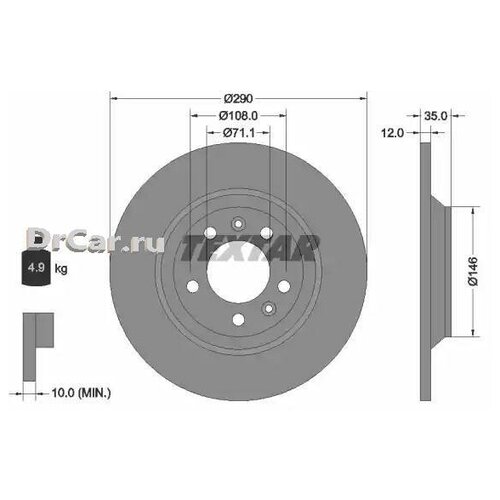 фото Textar диск тормозной с покрытием pro зад