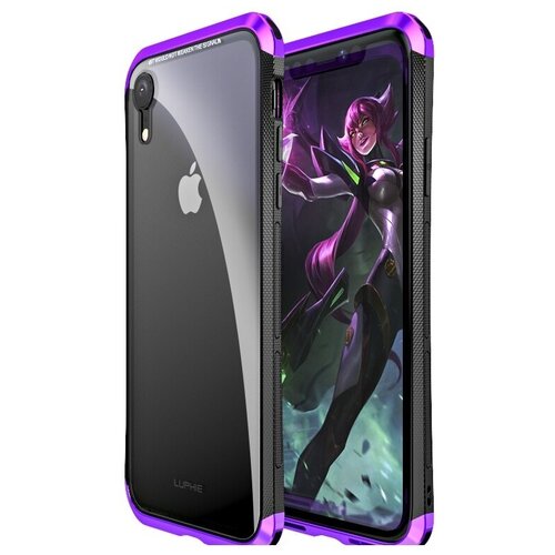 фото Чехол-бампер mypads для iphone xr с металлическими защитными углами со стеклом задней крышки фиолетовая