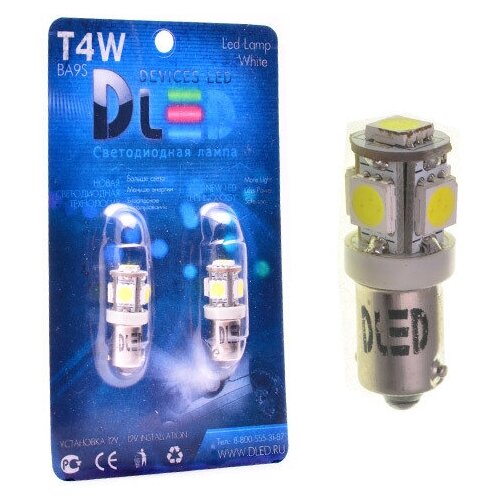 Автомобильные светодиодные лампы T4W - 5 SMD 5050 (красная) (2шт.)
