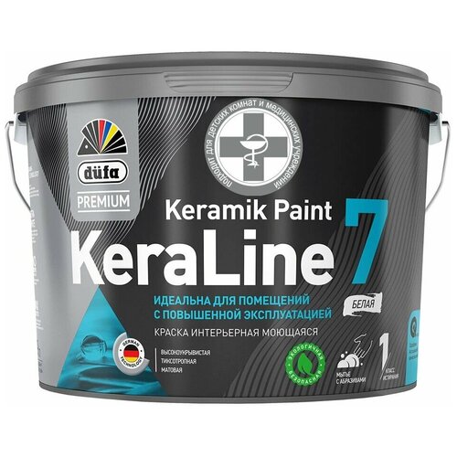 Краска для стен и потолков Dufa Premium KeraLine Keramik Paint 7 матовая белая база 1, 9 л краска для стен и потолков dufa premium keraline keramik paint 7 матовая прозрачная база 3 9 л
