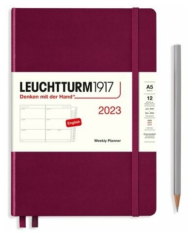 Еженедельник-планер Leuchtturm1917 Medium A5 (14.5x21см.) датированный на 2023 год, 80г/м2 - 144стр., твердая обложка, цвет: красный портвейн