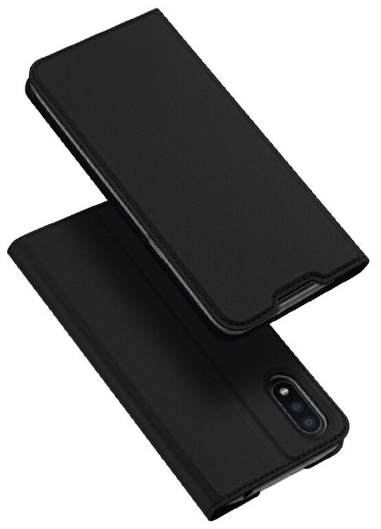 Чехол-книжка MyPads для Samsung Galaxy M01 SM-M015F (2020) водоотталкивающий с мульти-подставкой на жесткой металлической основе черный