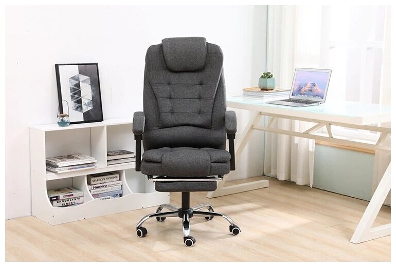 Кресло компьютерное тканьевое с вибромассажером, офисное, для руководителя с подножкой