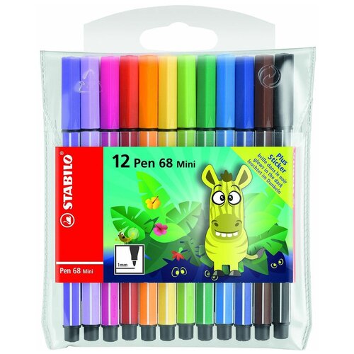 Фломастеры на водной основе STABILO Pen 68 Mini Funnimals, 12 цветов