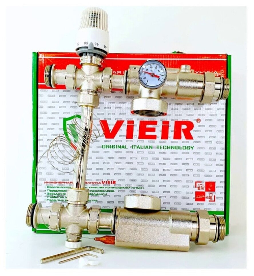 Насосно смесительный узел для теплого пола с термоголовкой и байпасом (VR208) ViEiR - фотография № 6